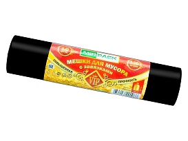 Мешки для мусора 120 л, с завязками, черные, в рулоне 10 шт., ПНД, 15 мкм, 800х750 мм, VIP, Z12010black в Сыктывкаре