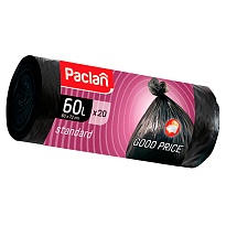 Мешки для мусора 60 л, черные, в рулоне 20 шт., ПНД, 7,4 мкм, 720х600 мм, PACLAN, 600820 в Сыктывкаре