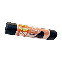 Мешки для мусора 120 л, с завязками, черные, в рулоне 10 шт., ПНД, 16 мкм, 1100х700 мм, Крепак, 4607075710320 в Сыктывкаре