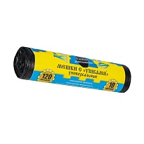 Мешки для мусора 120 л, с ушками, черные, в рулоне 10 шт., ПНД, 13 мкм, 1050х680 мм, Крепакоф, 4607075710436 в Сыктывкаре