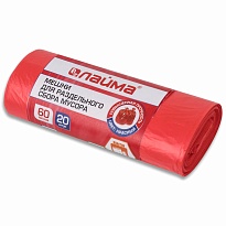 Мешки для мусора 60 л, красный, в рулоне 20 шт., ПНД, 10 мкм, 680х580 мм, LAIMA, 606702 в Сыктывкаре
