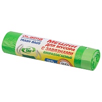 Мешки для мусора 35 л, биоразлагаемые с завязками, зеленые, в рулоне 20 шт., ПНД, 14 мкм, 600х500 мм, LAIMA ULTRA, 607688 в Сыктывкаре