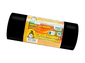 Мешки для мусора 300 л, черные, в рулоне 10 шт., ПВД 70 мкм, 1400х1000 мм, PREMIUM+, 30010160 в Сыктывкаре