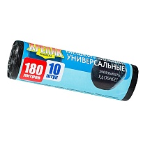 Мешки для мусора 180 л, с ушками, черные, в рулоне 10 шт., ПНД, 20 мкм, 1150х800 мм, Крепак, 4607075710498 в Сыктывкаре