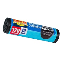 Мешки для мусора 120 л, с ушками, черные, в рулоне 10 шт., ПНД, 15 мкм, 1100х700 мм, Крепак, 4607075710474 в Сыктывкаре
