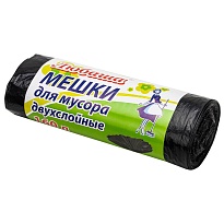 Мешки для мусора 160 л, черные, в рулоне 10 шт., ПВД, 23 мкм, 1200х900 мм, Любаша, 607681 в Сыктывкаре