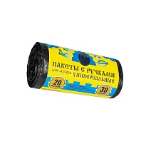 Мешки для мусора 20 л, с ручками, черные, в рулоне 30 шт., ПНД, 10 мкм, 550х440 мм, Крепакоф, 4607075710658 в Сыктывкаре
