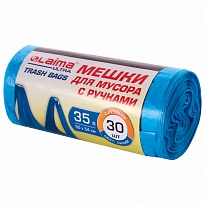 Мешки для мусора 35 л, с ручками, синие, в рулоне 30 шт., ПНД, 9 мкм, 540х500 мм, LAIMA ULTRA, 607683 в Сыктывкаре