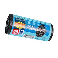 Мешки для мусора 30 л, с ушками, черные, в рулоне 30 шт., ПНД, 9 мкм, 600х500 мм, Крепак, 4607075710450 в Сыктывкаре