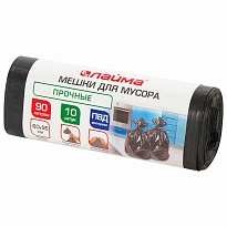 Мешки для мусора 90 л, черные, в рулоне 10 шт., ПВД, 25 мкм, 950х600 мм, LAIMA, 605332 в Сыктывкаре