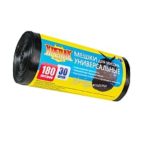 Мешки для мусора 180 л, черные, в рулоне 30 шт., ПНД, 20 мкм, 1150х800 мм, Крепак, 4607075710139 в Сыктывкаре