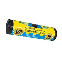 Мешки для мусора 120 л, с ушками, черные, в рулоне 10 шт., ПНД, 13 мкм, 1050х680 мм, Крепакоф, 4607075710252 в Сыктывкаре