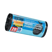 Мешки для мусора 20 л, с ушками, черные, в рулоне 30 шт., ПНД, 10 мкм, 550х440 мм, Крепак, 4607075710443 в Сыктывкаре