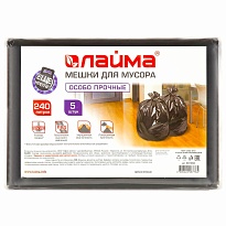 Мешки для мусора 240 л, черные, в пачке 5 шт., ПВД 60 мкм, 1400х900 мм, LAIMA, 601394 в Сыктывкаре