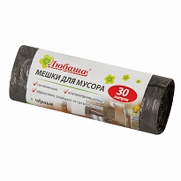 Мешки для мусора 30 л, черные, в рулоне 20 шт., ПНД, 5 мкм, 550х470 мм, Любаша эконом, 605329 в Сыктывкаре
