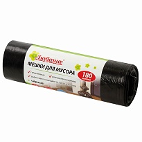 Мешки для мусора 180 л, черные, в рулоне 10 шт., ПВД, 24 мкм, 1060х800 мм, Любаша, 605336 в Сыктывкаре