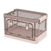 Ящик пластиковый складной прозрачный коричневый, дно розовое, 360х235х230 мм, с колесиками в Сыктывкаре